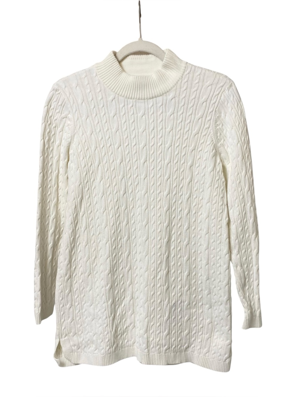 Lands’End white thick cotton cable knit long sleeve cozy warm sweater size small
